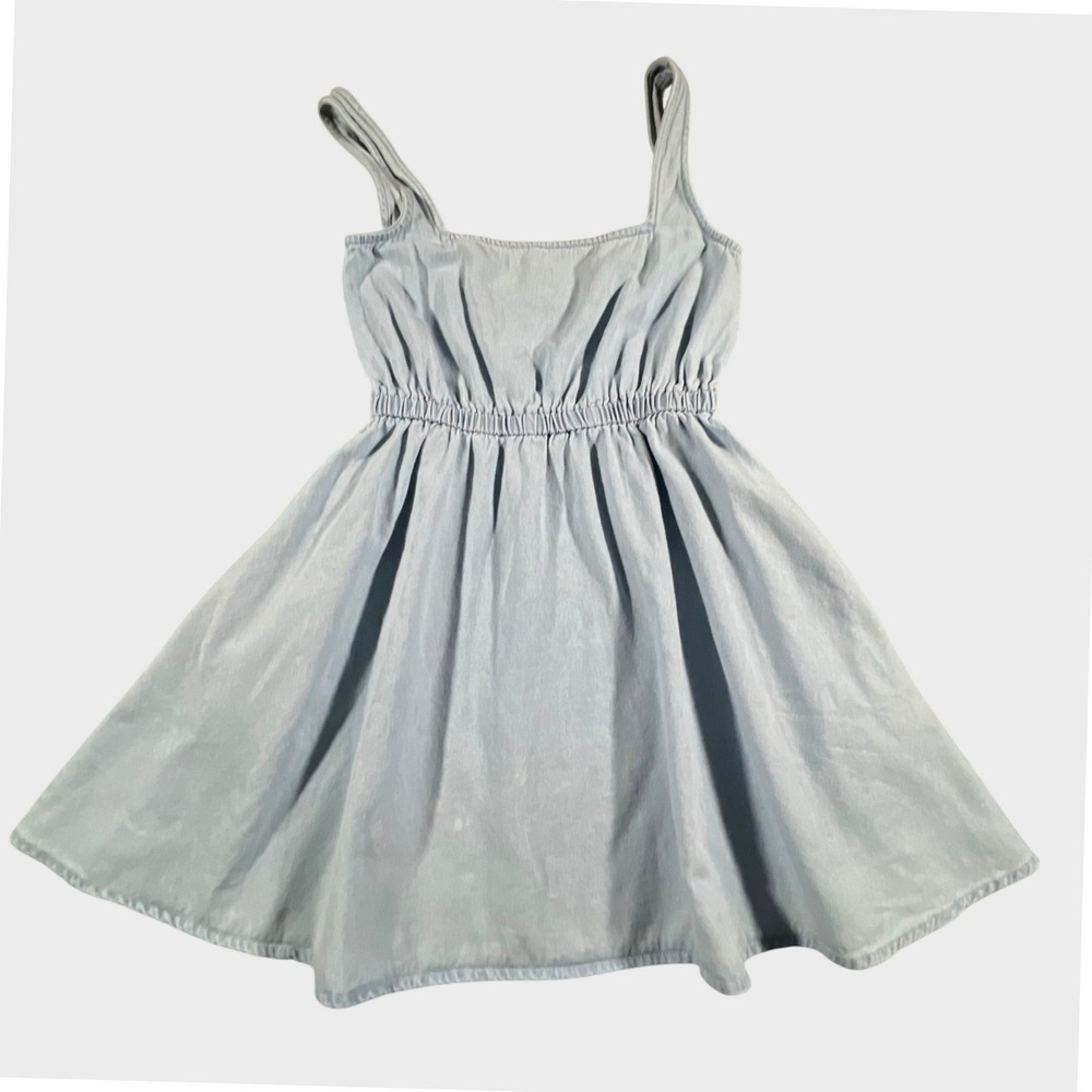 ASOS Denim Skater Dress Womens 4 Light Blue Elastic Waist Cotton Pockets Boho